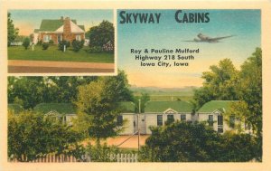 Postcard 1940s Iowa City Iowa Skyway Cabins roadside MWM linen 22-13692