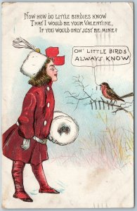 c1910s Raphael Tuck Cute Valentine Art Little Birds Always Know Poem Girl A196