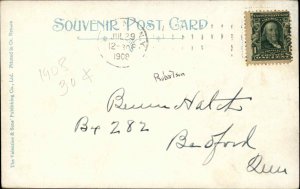 Malone New York NY Railroad Station Depot and Library c1910 Vintage Postcard