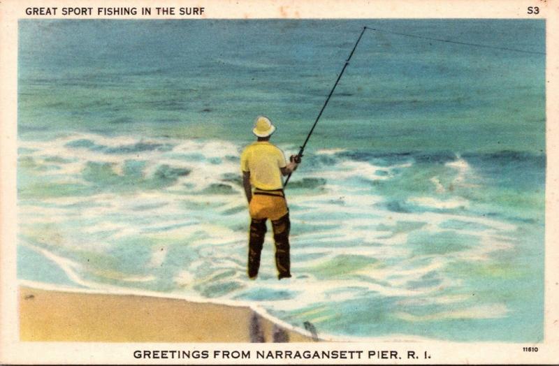 Rhode Island Greetings From Narragansett Pier Sport Fishing In The Surf