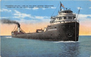 G95/ Conneaut Harbor Ohio Postcard Linen Governor Miller Ore Ship 4