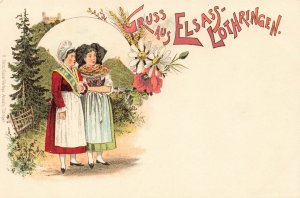 FRANCE~GRUSS ELSASS LOTHRINGEN-NATIONAL COSTUMES~1900s H METZ POSTCARD