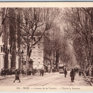 c1910s Nice, France Victory's Avenue de la Victoire Trolley Streetcar Crowd A205