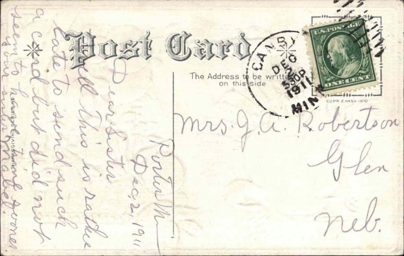 Thanksgiving Turkey Peach Tree Embossed Nash c1900s-10s Postcard