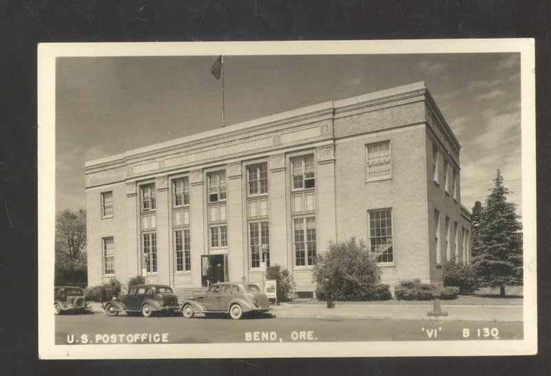 RPPC BEND OREGON US POST OFFICE 1930's CARS VINTAGE REAL PHOTO POSTCARD