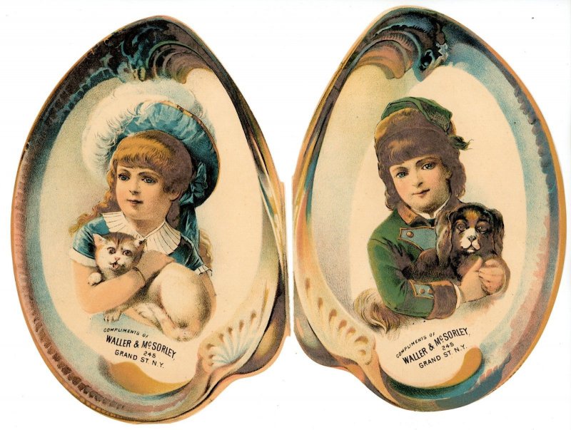 1880s Engraved Die-Cut Clam Shell Folder Waller & McSorley NY 3B