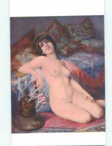 c1910 Risque NUDE WOMAN BESIDE INCENSE BURNER AB7271-12