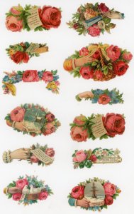 1880s-90s Die Cut Victorian Hands Reveal w/ Flowers Lot 4 F221