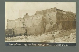 Dodge City KANSAS RPPC '12 $90,000 FIRE Ruins of MAIN STREET Stores nr Cimarron