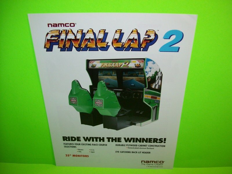 FINAL LAP 2 Video Arcade Flyer Games Original 1991 Driving Vintage Retro Artwork 