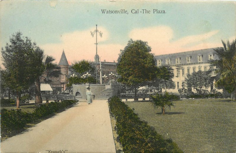 Hand Colored Postcard Watsonville Plaza Santa Cruz County