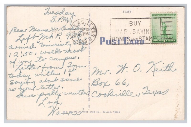 Postcard New Post Office & Federal Building Dallas Texas c1943 Postmark Autos