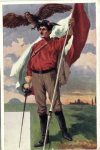 PC SOKOL MOVEMENT, MAN WITH FLAG & FALCON, Vintage Postcard (b28264)