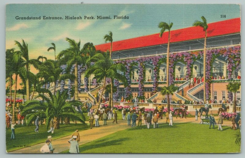 Miami Florida~Grandstand Entrance~Hialeah Park~Horse Races~Vintage Postcard