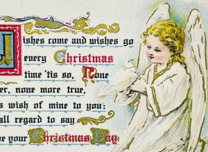 Vintage Postcard Circa 1910 Christmas Angel holding Dove Embossed