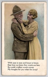 American Soldier And His Lady Eyes To Eyes Breast To Breast Postcard C37