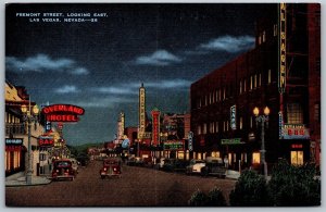 Vtg Las Vegas Nevada NV Fremont Street Night View Neon Casinos 1930s Postcard