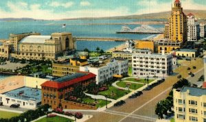 Vintage Overlooking Ocean Ave. Showing Auditorium Long Beach, CA P164