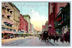 1912 Broadway Looking North From Third Street Los Angeles California CA Postcard 