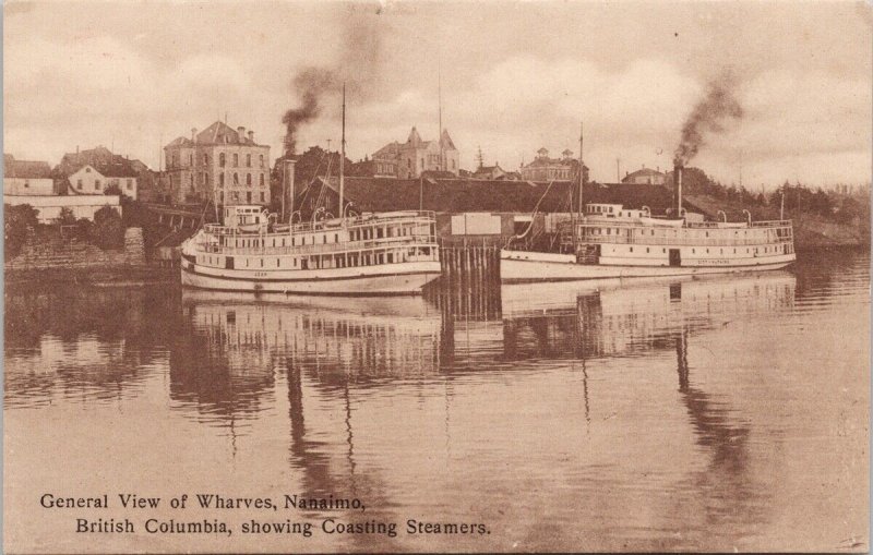 Nanaimo BC General View of Wharves SS 'Joan' SS 'City of Nanaimo' Postcard H29