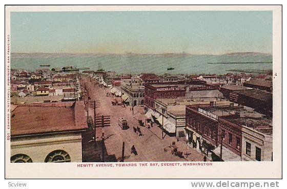 Hewitt Avenue, Towards The Bay, Merchants Hotel, Everett, Washington, 1910-1920s