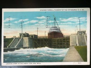 Vintage Postcard 1936 Steamer Farrell, Flagship, Sabin Lock Soo, Michigan (MI)