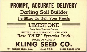 Advertising Postcard Limestone Kling Seed Company Cedar Rapids, Iowa~139117