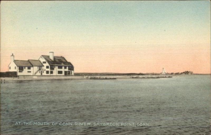 Saybrook Point CT Lighthouse Hand Colored Postcard