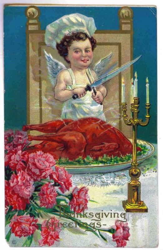 Demster to Deerfield, New York 1912 embossed Thanksgiving Postcard, Turkey