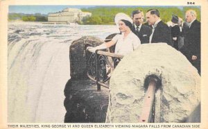 King George VI Queen Elizabeth Niagara Falls Canada 1940s linen postcard