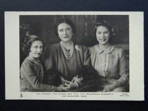 H.M. THE QUEEN & T.R.H. ELIZABETH AND MARGARET ROSE c1930s RP Postcard by Tuck