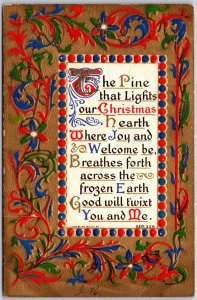 The Pine That Lights Our Christmas Hearth, Poem Ornate Embossed Floral, Postcard
