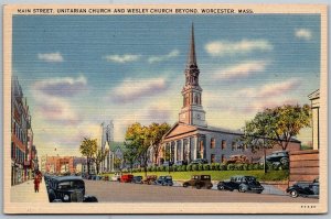 Worcester Massachusetts 1940s Postcard Main Street Unitarian Church