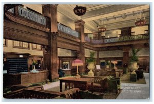 c1910 Lobby Martin Hotel Interior Building Sioux City Iowa IA Vintage Postcard