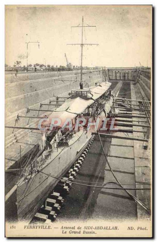 Old Postcard warship Ferryville Arsenal Sidi Abdallah The large pool Tunisia