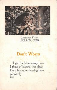 Ohio Postcard c1910 Greetings from FULTON Umbrella Couple Morrow County