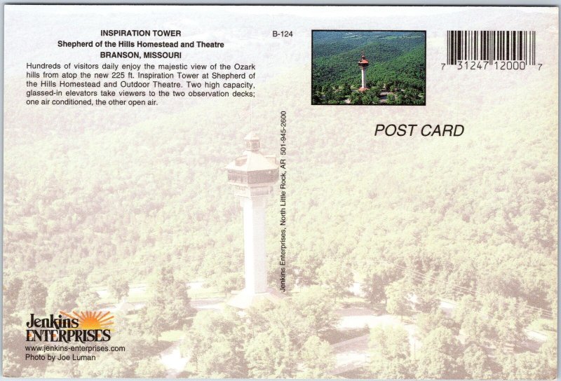 VINTAGE CONTINENTAL SIZE POSTCARD INSPIRATION TOWER AT BRANSON MO 