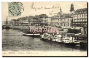 Old Postcard Rouen Perspective Boat Docks