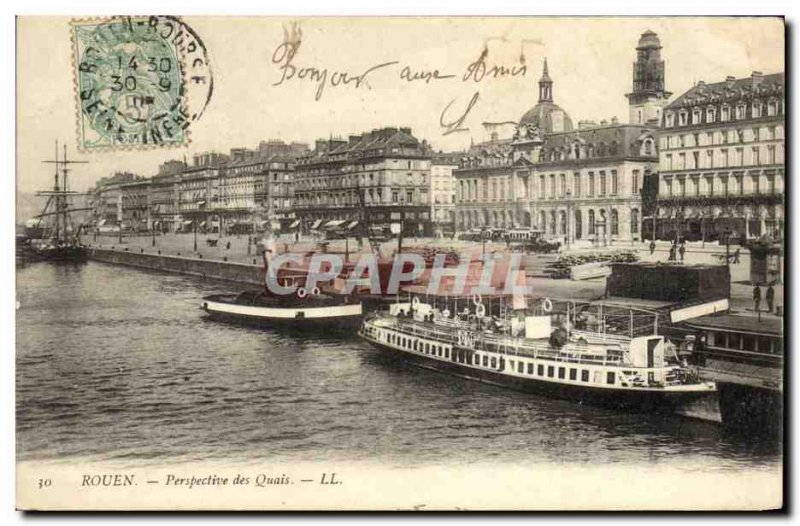 Old Postcard Rouen Perspective Boat Docks