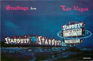 1950s Night Neon Stardust Hotel LAS VEGAS Nevada Marquee Western postcard 1629