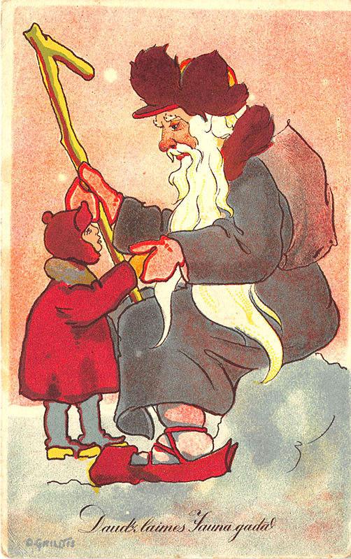 Christmas Gray Suited Santa Claus Signed Grilitis Postcard