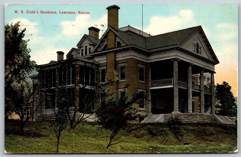 Vtg Lawrence Kansas W.R. Stubb's Residence Home 1910s View Old Card Postcard