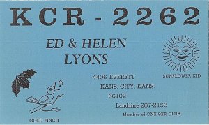 QSL Radio Card From Kans. City Kans. Kansas KCR - 2262