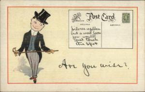 Deltiology Comic Postcard on Postcard Man Top Hat Cane c1920 Postcard