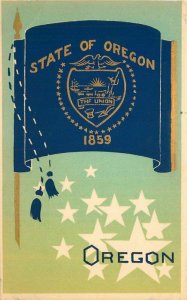 1950s Oregon Flag Patriotic Sheehan Topanga CaliforniaPostcard