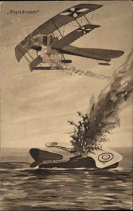 Airplanes Dog Fight Shot Down Germany WWI c1915 Postcard