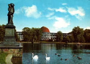 VINTAGE CONTINENTAL SIZE POSTCARD PARK HOTEL SWANS BREMEN GERMANY