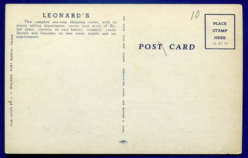 Leonard's Department Store Fort Worth Texas tx vintage postcard