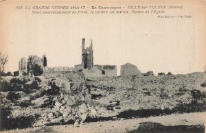 WWI 1914-17 Ville-sur-Tourbe Marne France Church Ruins Great War Postcard