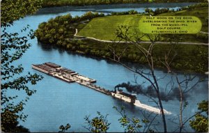 Linen Postcard Half Moon Ohio River Municipal Golf Course Steubenville, Ohio